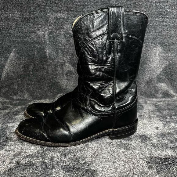 Justin Boots Shoes - Justin Boots Leather Black Size 7.5 B Women Roper Cowboy Boots Western